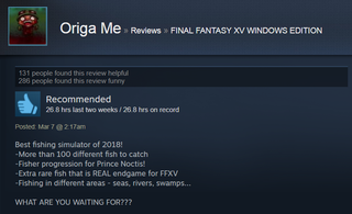 Illustration for article titled Final Fantasy XV, As Told By Steam Reviews